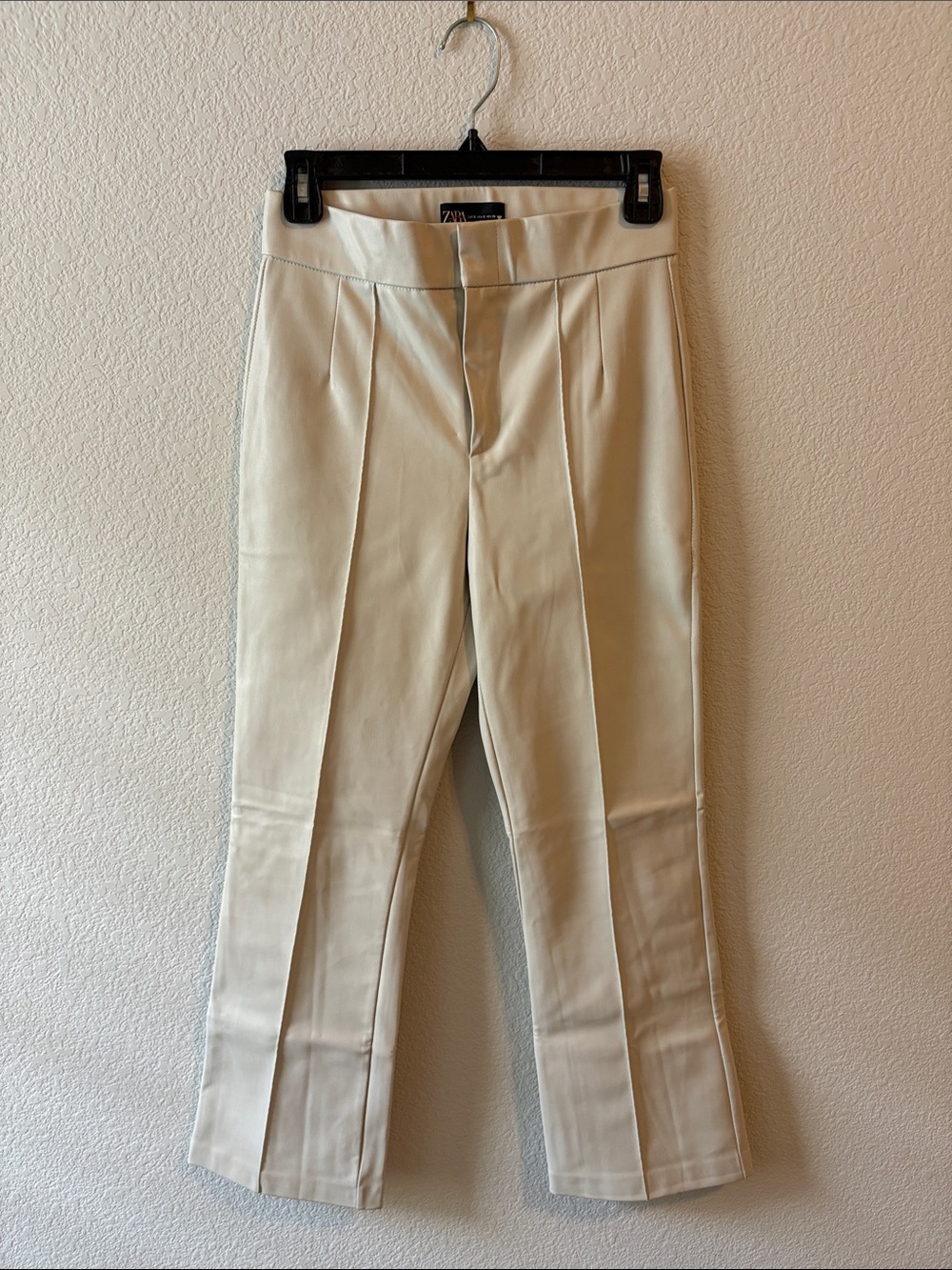 Zara Cream Cropped Faux Leather Pants